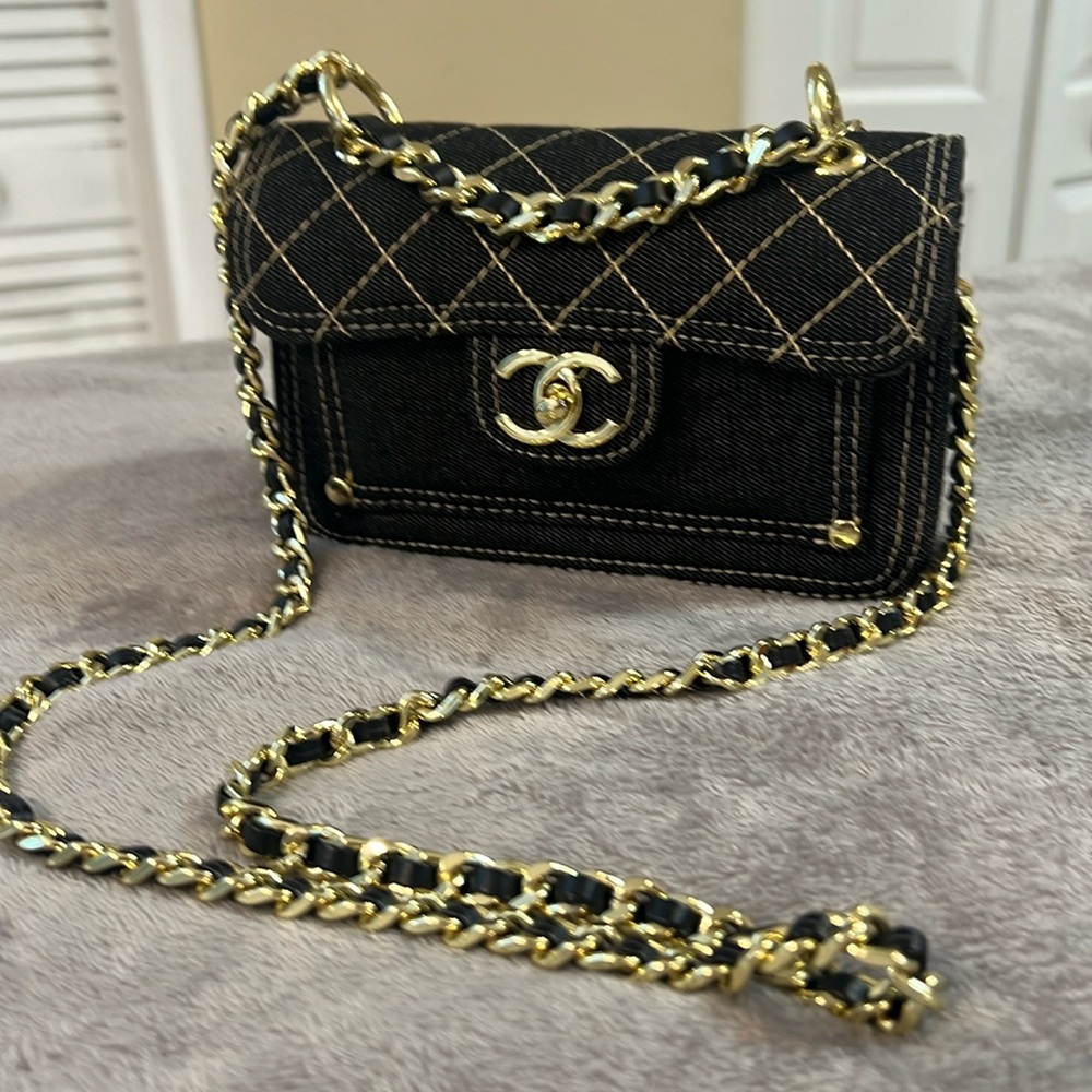 Mini black denim bag